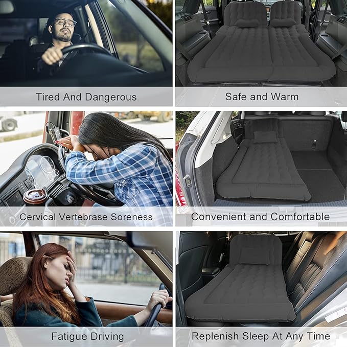 3 in 1 SUV Air Matterss | Car Mattress with Electric Air Pump-2 Support Fillers &amp 2 Pillows Fits SUV|MPV|Minivan for Road Trip Camping Black