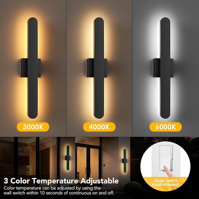 LED Outdoor Wall Lights23.6 Modern Black Outside Porch Light for House3 Color Dimmable Exterior Lighting FixtureIP65 Waterproof Linear Exterior Wall Sconce for HallwayGarage Lamp