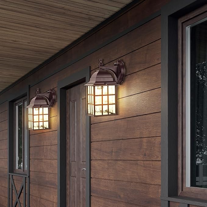 2-Pack Dusk to Dawn Outdoor Lights for House Exterior Porch Light Fixtures Wall Mount with Photocell Sensor Oil Rubbed Bronze Wall Lantern Waterproof Outside Wall Sconce Lighting for GarageDoor