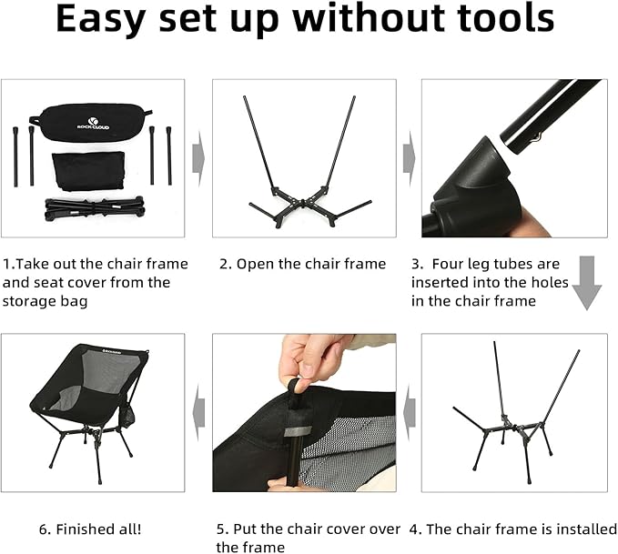 ROCK CLOUD Portable Camping Chair Lightweight Folding Chairs Outdoor for Camp Hiking Backpacking Lawn Beach Sports