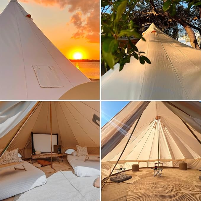 DANCHEL OUTDOOR B5PRO 4 Season Canvas Tent with Stove Jack Camping Waterproof Bell Tent with AC Port Yurt All Year Living Luxury Glamping for 4/6/8 Person Hunting Party 13ft/16.4ft/20ft
