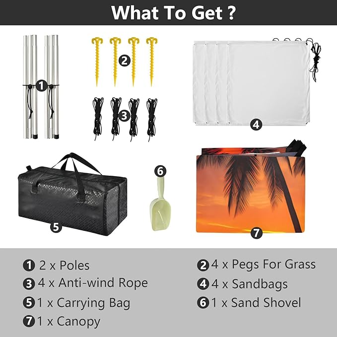 Beach Tent Sun Shelter Orange-red Sunset Coconut Tree Lightweight &amp Easy Setup Beach Shade Canopy for Camping Fishing