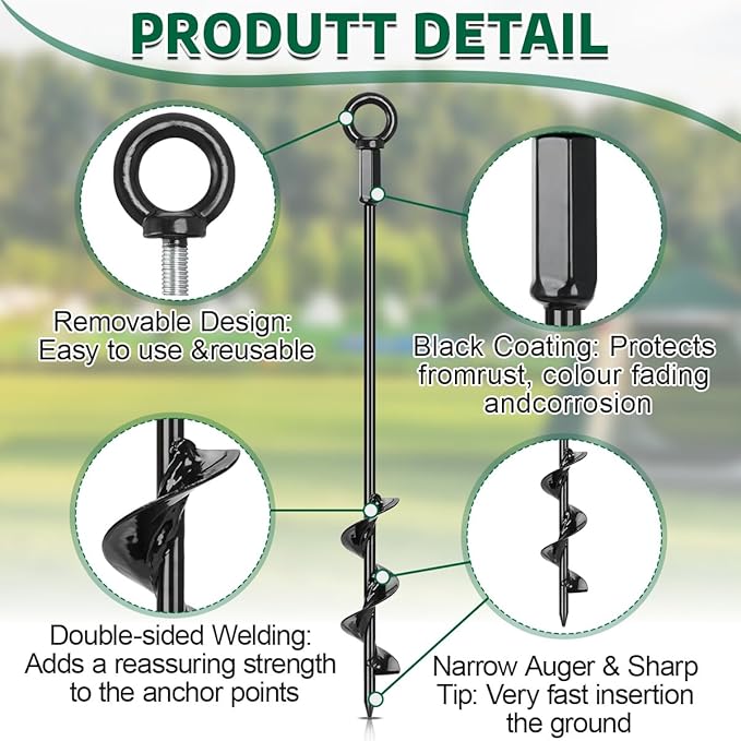 Tent Stakes Anchors 16-in 6 Pack RV Awning Tie Down Kit for Wind-Proof with Retractable Ratchet Straps Camping Stakes Heavy Duty for Tents Beach Umbrellas Canopies Carport Campers