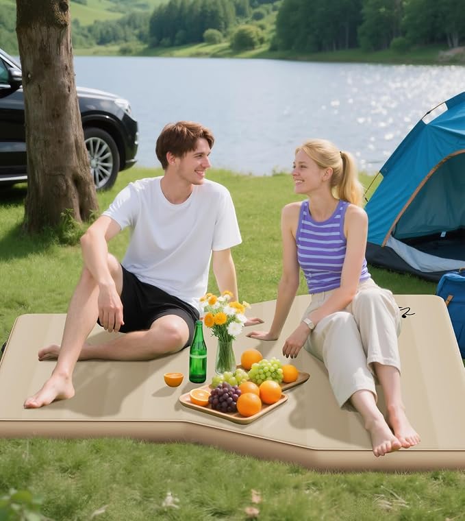 Self-Inflating Camping Mattress for Tesla Model Y &amp SUV 4 Thick Foam Sleeping Pad with 9.3 R-Value 600lbs Max Weight Portable Air Pump Included for Travel Road Trip &amp Camping