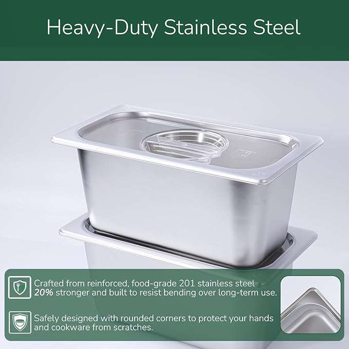 6 Pack Stainless Steam Hotel Pan with Lid 1/3 Size x 6 Inch Deep Table Steam Pan Restaurant Supplies Reusable Anti Rust Catering Storage for Home BuffetParty Restaurant Hotel