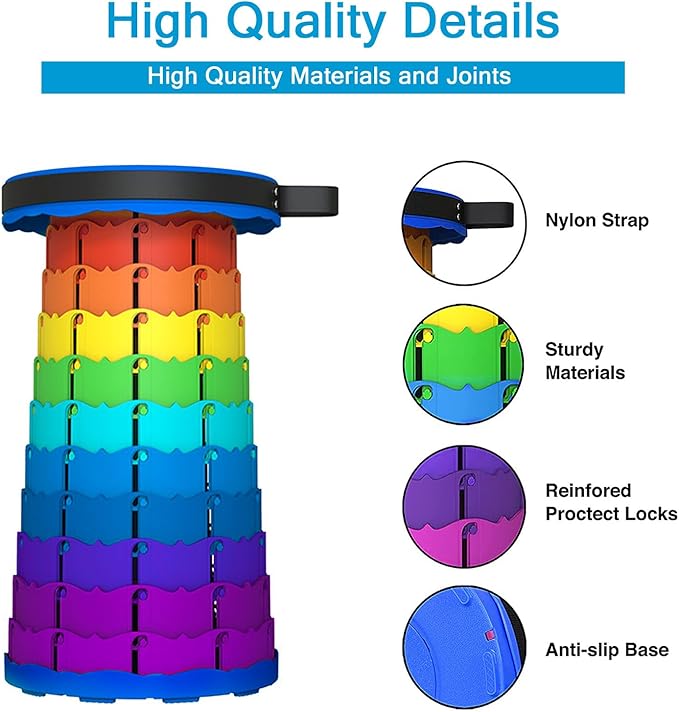 LB 2026 Upgraded Portable Collapsible Retractable Folding Stool Lightweight Telescoping Foldable Camping Stool for Adults for Outdoor Fishing Hiking Gardening Travel BBQ Hunting Indoor Activities