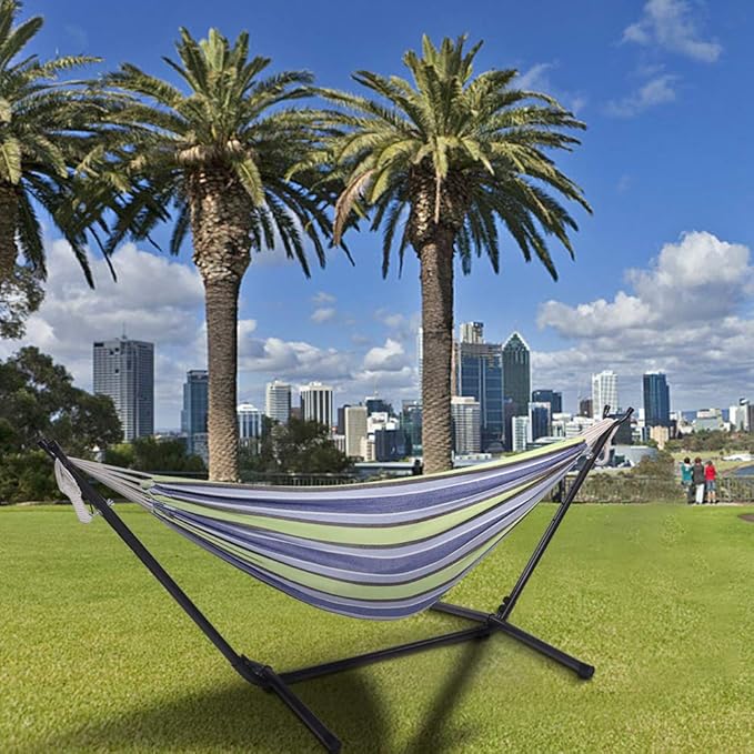 Double Hammock with Stand Double Outdoor Hammock Heavy Duty Outside Garden Yard Outdoor 330lb Capacity Free Standing Hammocks with Portable Carrying Bag for Outside Indoor Yard Camping