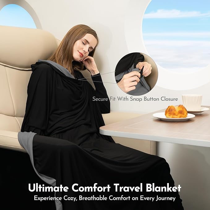 16-in-1 Compact Travel Blanket with Bag – Reversible Ultra Soft Bamboo Airplane Blanket with Hidden Pocket – Packable for Flights &amp Travel Essentials (Semi-Weighted Double Layer)