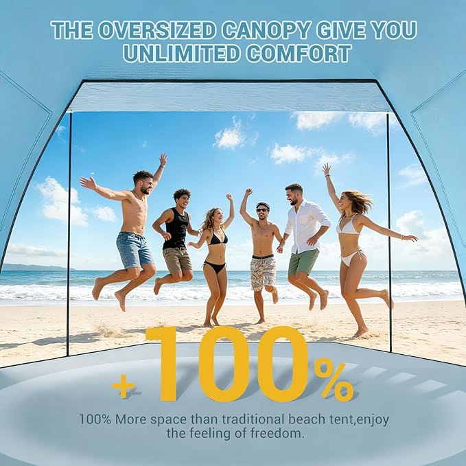 Elegear CumbreX™ Beach Tent Sun Shelter with Canopy 6-8 Person Beach Tent Easy Setup UPF 50+ UV Protection Portable Lightweight Double Silver Coating Cabana Sun Shade Shelter - Sky Blue