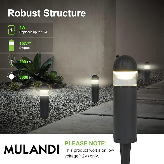 LED Landscape Bollard Pathway Light 2W DC 12V Low Voltage Path Lighting Outdoor Waterproof Die-Casted Aluminum Housing for Garden Light 3000K Warm White Pack of 2