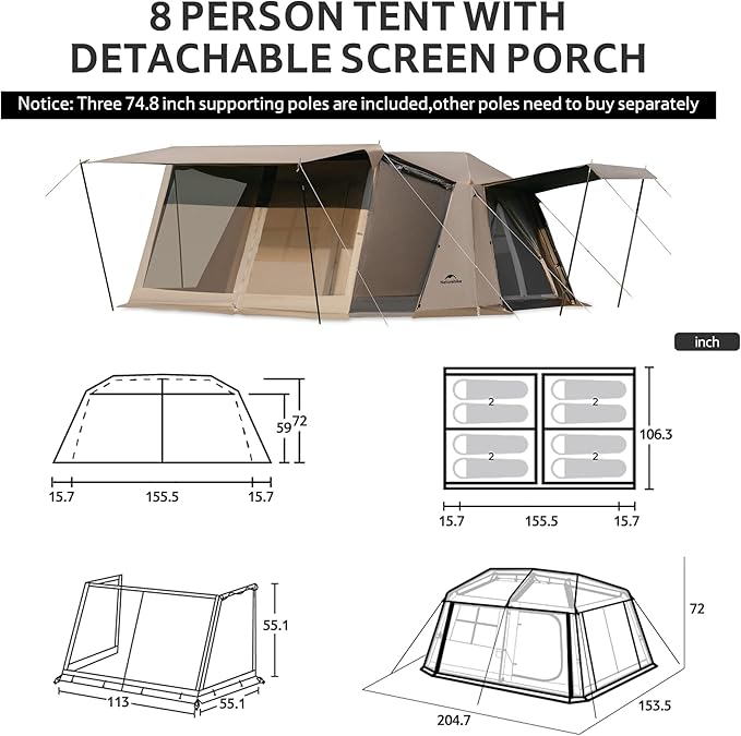Naturehike Village Instant Tent 4 Person 8 Person Camping Tent with Full Rainfly Waterproof Large Cabin Tents for Car Camping