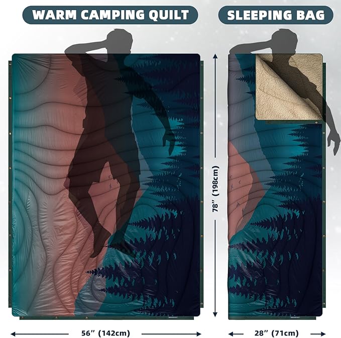 Outdoor Camping Blanket - Puffy Camping Blanket PackableSherpa Fleece Warm Blanket for Camping Outdoors Travel Stadium Festivals Beach Hammock 56x 78 Machine Washable DWR Lightweight