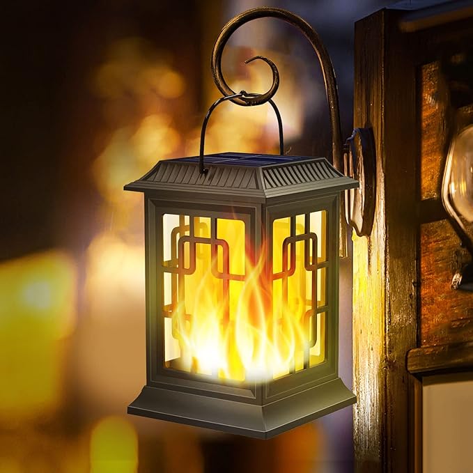 Outdoor Solar Lanterns Flickering Flame Solar Lights Hanging Waterproof LED Garden Umbrella Decorative Lighting with 2 Lighting Modes for Patio Garden Deck Yard