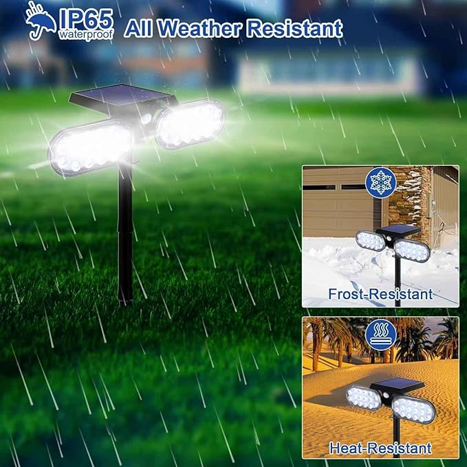 EMANER Motion Solar Lights Outdoor Solar Floodlight Stay On or Motion Sensor Mode Dusk to Dawn Security Light Landscape Spotlights for Garage Fence Driveway Solar Powered 2-Pack