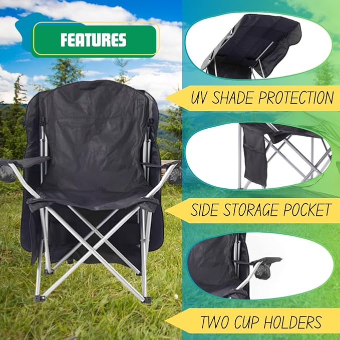 EZONE Folding Canopy Camp Chair for Outdoors Shade Canopy Portable Chair Camping Tailgates Beach Pool Lawn Chair Sunshade Travel Chair Folding Camping Chair (Upgraded - Green)
