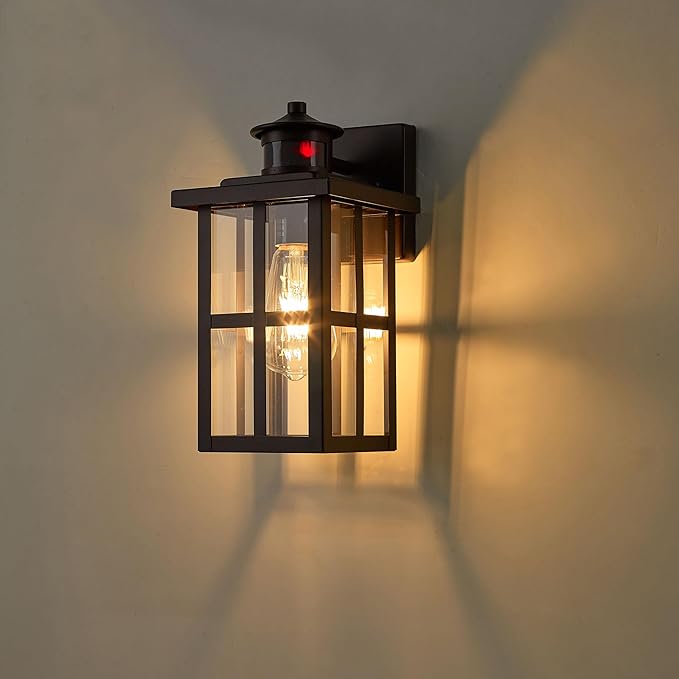 MICSIU 11.75 Bronze Motion Sensor Outdoor Wall Light Dusk to Dawn Exterior Wall Sconce with 3 Modes Clear Glass Anti-Rust Porch Light for House Garage Oil Rubbed Bronze 1-Pack