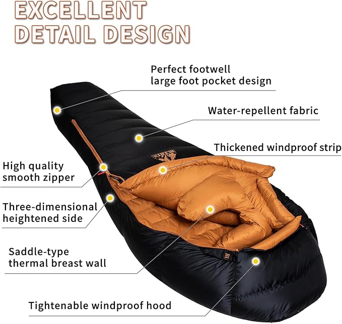 Down Backpacking Sleeping Bag 680FP. Cold Weather Sleeping Bag 0°F-32°F (Multiple Temperature Options) XL Large 4 Season Sleeping Bag for Adults Camping Hiking Mountaineering.