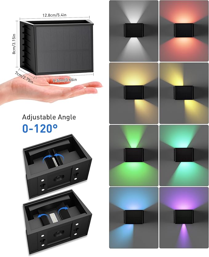 CORESLUX Solar Fence Lights Outdoor Up and Down Outdoor Wall Lights IP65 Waterproof Solar Fence Lights Color Changing Outdoor Solar Lights for Backyard/Railing/Wall/Step/Patio 4PCS
