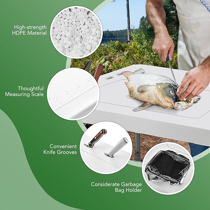 GYMAX Fish Cleaning Table with 2 Sinks Folding Fish Fillet Cleaning Station with Faucet Drainage Hoses &amp Sprayer Portable Camping Table with Storage for Fishing Picnic