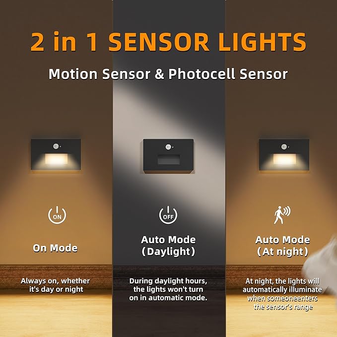 4 Pack Motion Sensor Stair Lights Indoor OutdoorDimmable Motion Activated Step Lamp 3000K/4000K/6000KHardwired 120V 4W IP65 Waterproof Outside Stairway LightLed Staircase Lights- Black