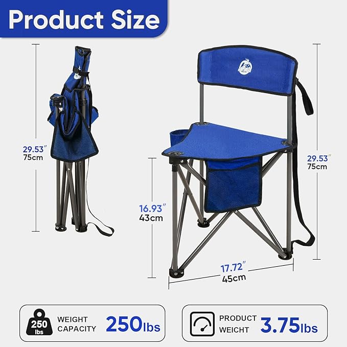 Northroad 2 Pack Tripod Camping Chairs Portable 3 Legged Folding Tripod Stool Seat with Backrest Small Compact Lightweight Tripod Chair for Adults Fishing Hunting