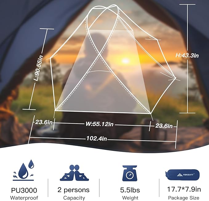 Forceatt Camping Tent 2 Person Backpacking Tent Waterproof &amp Windproof Ultralight Instant Tent with Rain Fly for Camping Hiking Outdoor
