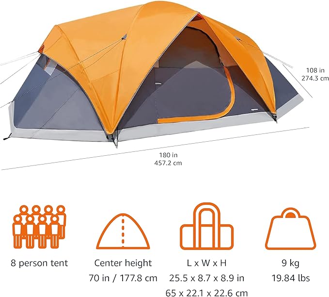 Amazon Basics Camping Tent 3-Season Dome Design with Rainfly