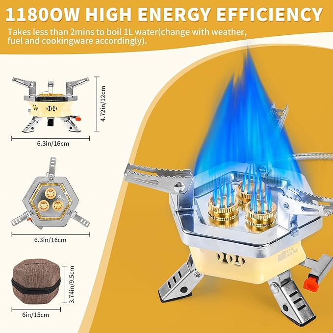 11800W Portable Windproof Camping Stove Lightweight Camp Stove Collapsible Backpacking Stove with EVA Box for Outdoor Camping Cooking Hiking and Picnic white