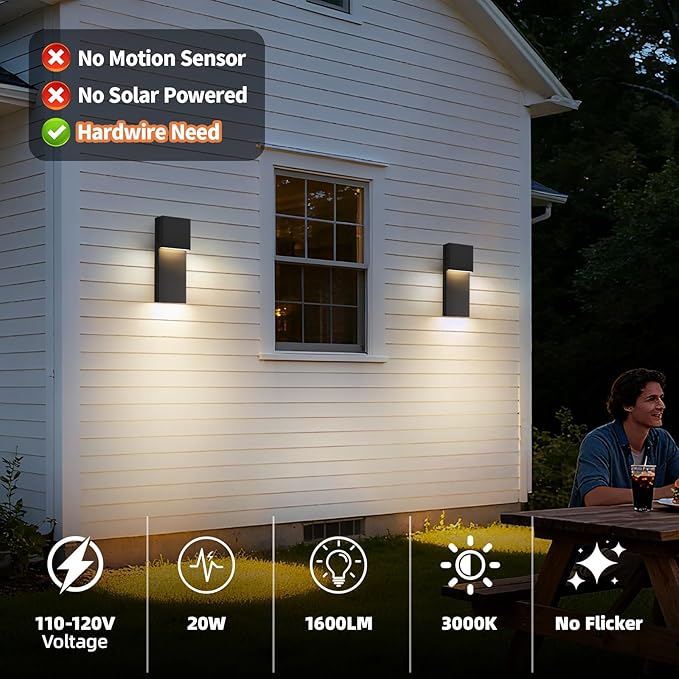 tewei Modern LED Outdoor Wall Sconce 15'' 20W Outdoor Light Fixture Exterior Wall Lights Black LED Front Porch Lights Outside Wall Mount Lighting for House Backyard Warm White 3000K 1 Pack