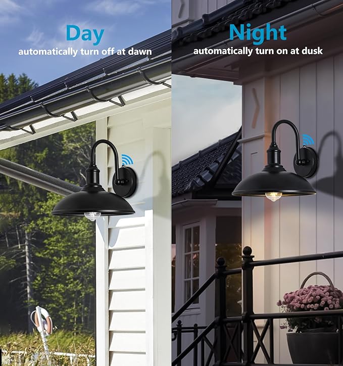 12.6 Large Outdoor Gooseneck Barn Light Fixture Porch Light with Dusk to Dawn Black Classic Retro Style Exterior Light is Suitable for Garage Patio Porch.