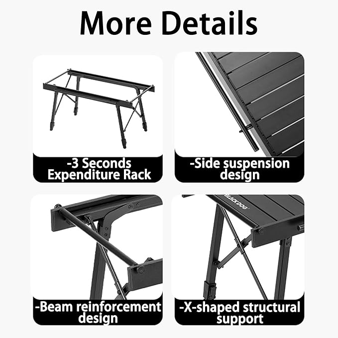 Blackdog Folding IGT Camping Table with Adjustable Leg Portable Outdoor Table for Cooking with Carry Bag Outdoor Camp Kitchen System for Car Camping Picnic RV Trip Patio Backyard BBQ