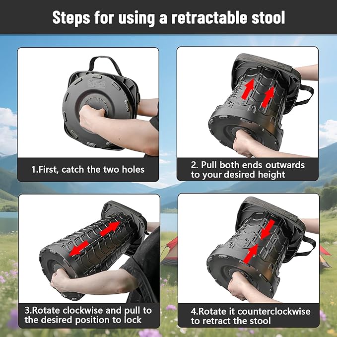 3PCS Square Stools 400lbs Max Weight Lightweight But Sturdy Portable Retractable Folding Telescoping Foldable Camping Stool for Adults Outdoor Fishing Hiking Travel BBQ