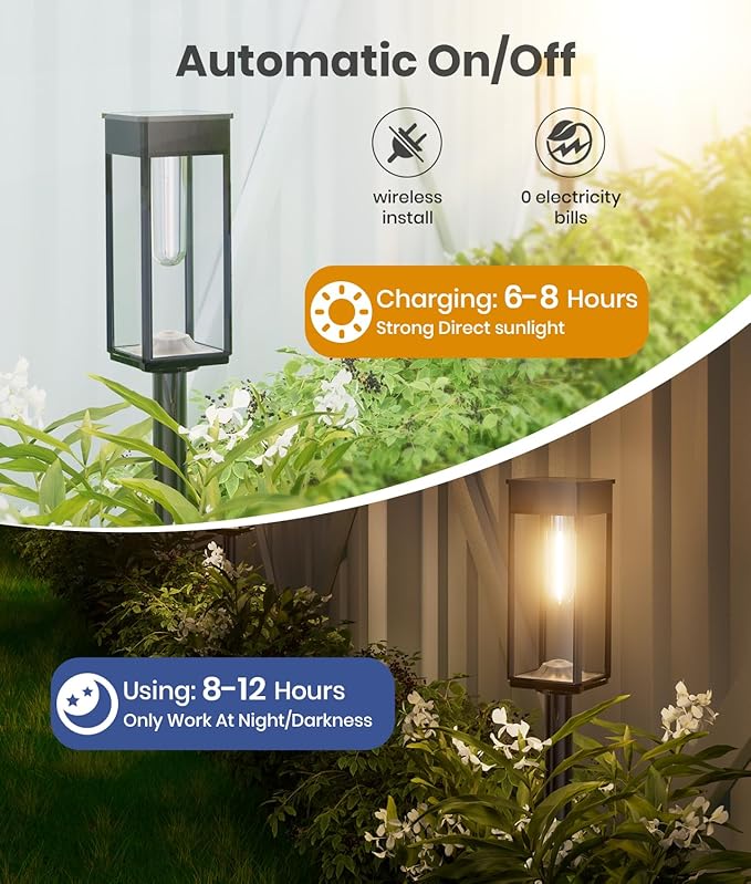 Bright Solar Lights Outdoor 6 Pack Solar Pathway Lights Outdoor Auto On/Off IP65 Waterproof Solar Garden Lights Solar Powered Landscape Lighting for Yard Patio Walkway Driveway Pathway