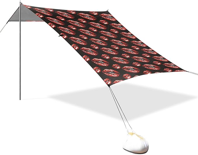 ALAZA Red Lips Beach Tent Sun Shelter UPF50+ Protection Beach Shade Canopy w/ 4 Sandbags for Outdoor Camping Fishing Backyard Fun Picnic 10x9 ft