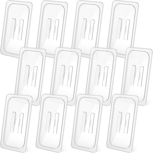 12 Pieces 1/3 Size Food Pan Lids Polycarbonate Universal Handled Notched Food Pan Lid Clear Dish Pan Covers with Handle for Restaurant Commercial Meal Container Storage