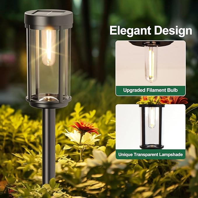 12 Pack Solar Lights Outdoor Waterproof for Garden Walkway Pathway Lawn Yard Decorative Modern Landscape Lighting. (Warm White Light 12)