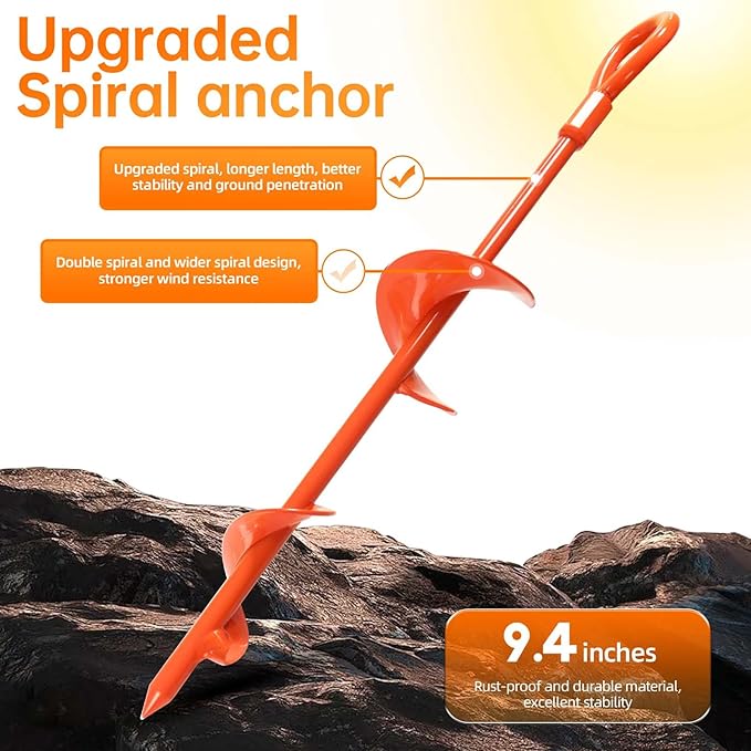 Ground Anchors Shed Anchor Kit - 15 Inch 4-Pack Spiral Stakes Ground Anchors Heavy Duty - Strong Wind Resistant for Camping Tents Carports Swing Sets and Canopies - Earth Anchors (Orange)
