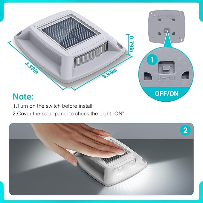 Solar Driveway Lights Outdoor 16 Pack IP68 LED Solar Powered Waterproof Driveway Marker Deck Dock Lights for Dock Step Pathway Walkway Sidewalk Garden Yard Stair Marine (White)