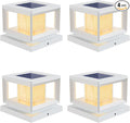 Mlambert 4 Pack Solar Post Lights Outdoor Waterproof Fence Cap for Deck 4x4 6x6 Wooden Vinyl Outdoor Lights with Shinning Effect White