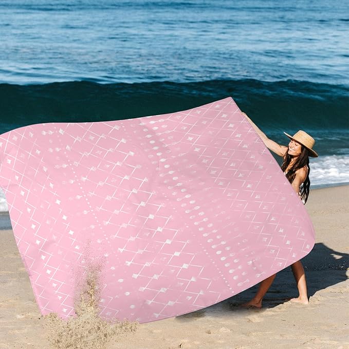 BEW Beach Blanket Waterproof Sandproof Moroccan Blythe Pink Picnic Blankets 86''×78'' Large Beach Mat Sand Free for 2-4 Adult Compact Quick Drying Outdoor Blanket Beach Essentials Must Have