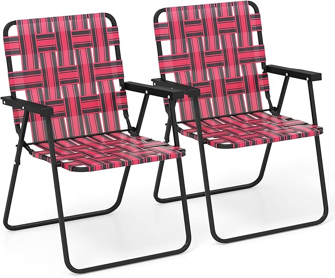 Giantex 2-Pack Beach Chairs for Adults Camping Chair with Steel Frame Webbing Design Lightweight Folding Directors Chair for Outdoor Patio Fishing Yard Poolside Lawn (Red)