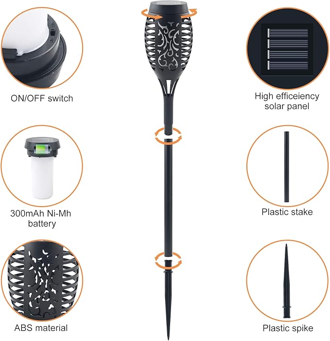 16 Pack Upgraded Solar Lights Outdoor Mini Solar Torch Lights with Flickering Flames Waterproof Landscape Decoration Dancing Flame Lights for Garden Pathway Yard Auto On/Off Dusk to Dawn