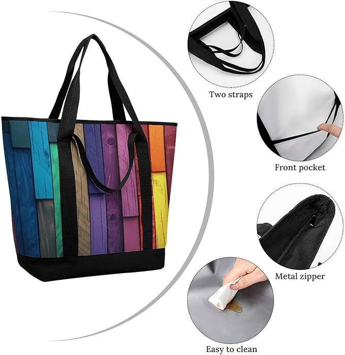 Insulated Shopping BagLarge Reusable Cooler Bags Colored Wood Printed Foldable Shopping BagTravel Waterproof Shoulder Bag