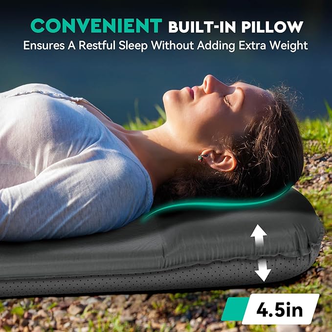 Hikenture Self Inflating Sleeping Pad for Camping 3'' Ultra Thick Camping Pad with Pillow 9.5 R-Value Insulated Camping Mattress 4-Season Inflatable Foam Camping Mat for Car Tent Cot