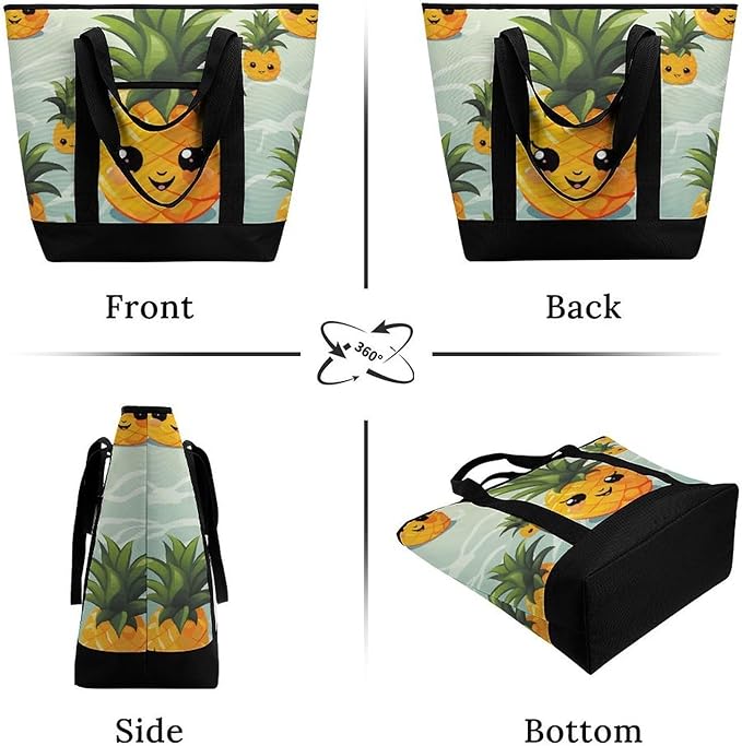 Insulated Shopping BagLarge Reusable Cooler Bags Cute Pineapple Printed Foldable Shopping BagTravel Waterproof Shoulder Bag