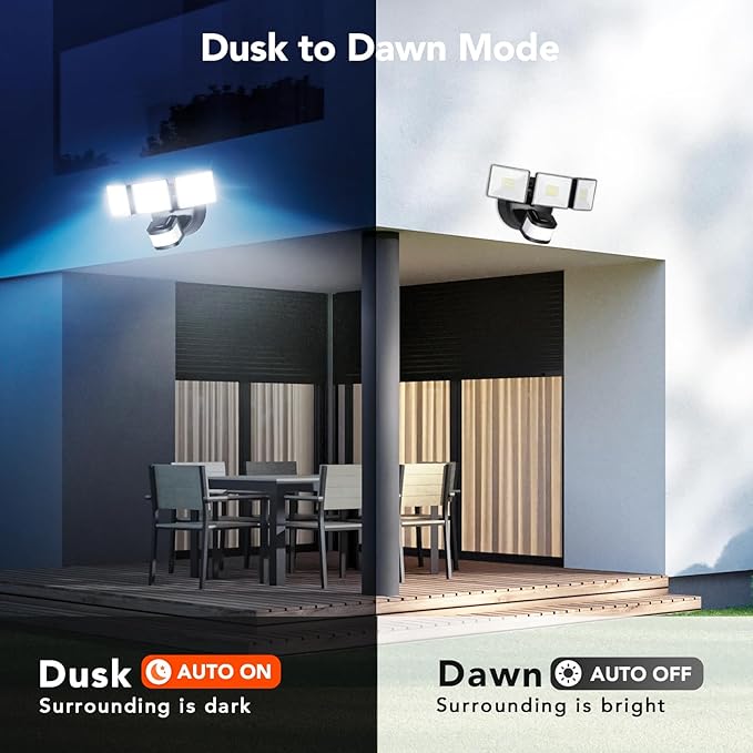 OREiN 2 Pack Motion Sensor Outdoor Flood Light 30W 4500LM LED Security Light with 180° 40FT Detection Dusk to Dawn/Auto/Test Modes IP65 Waterproof Hardwired Floodlight for Yard Garage Driveway
