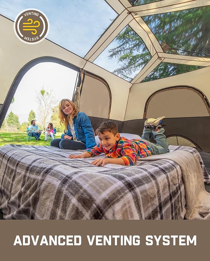 FanttikOutdoor Instant Cabin Tent 6/8/10/12 Person Camping Tent Setup in 60 Seconds with Rainfly &amp Windproof Portable with Carry Bag for Family Camping &amp Hiking Upgraded Ventilation Khaki