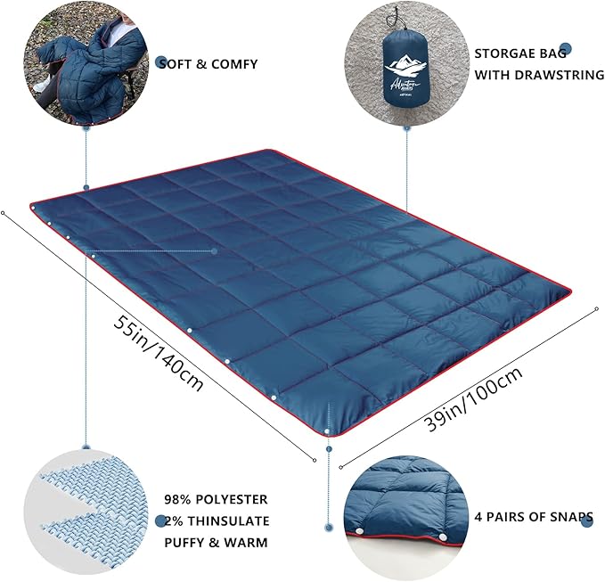 Mini Camping BlanketLightweight Puffy Blanket Packable Down Alternative Throw Blanket Waterproof Windproof for Outdoors Travel Beach Airplane Hiking