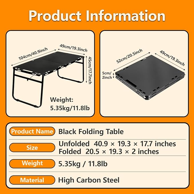 Camping Table Folding Portable Table 40.9x19.3 (Innovative Nitrogen Gas Strut) Outdoor Folding Tactical Table with Carry Handle Bonus Storage Bag for Camping Picnic Party