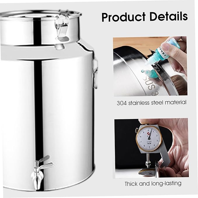 Milk Can 5L Stainless Steel Water Dispenser Bucket with Spout Locking Lid and Handle for Milk Wine Oil Honey Storage Kitchen Catering Container